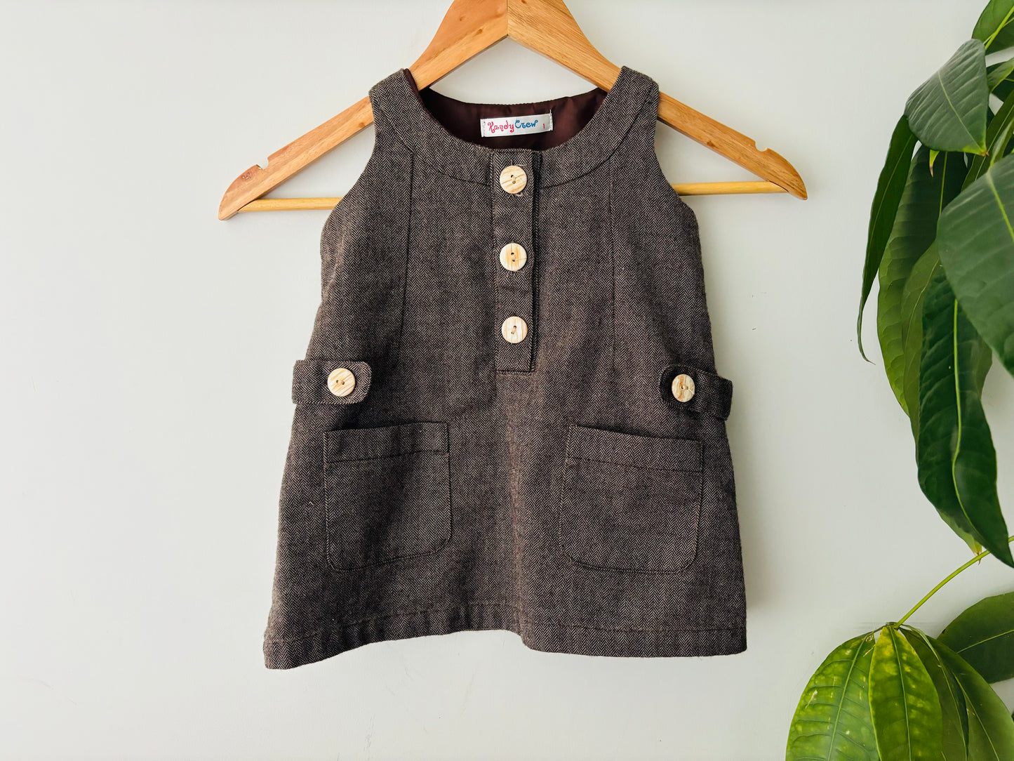 The Brown Button Pinafore (Size 1)